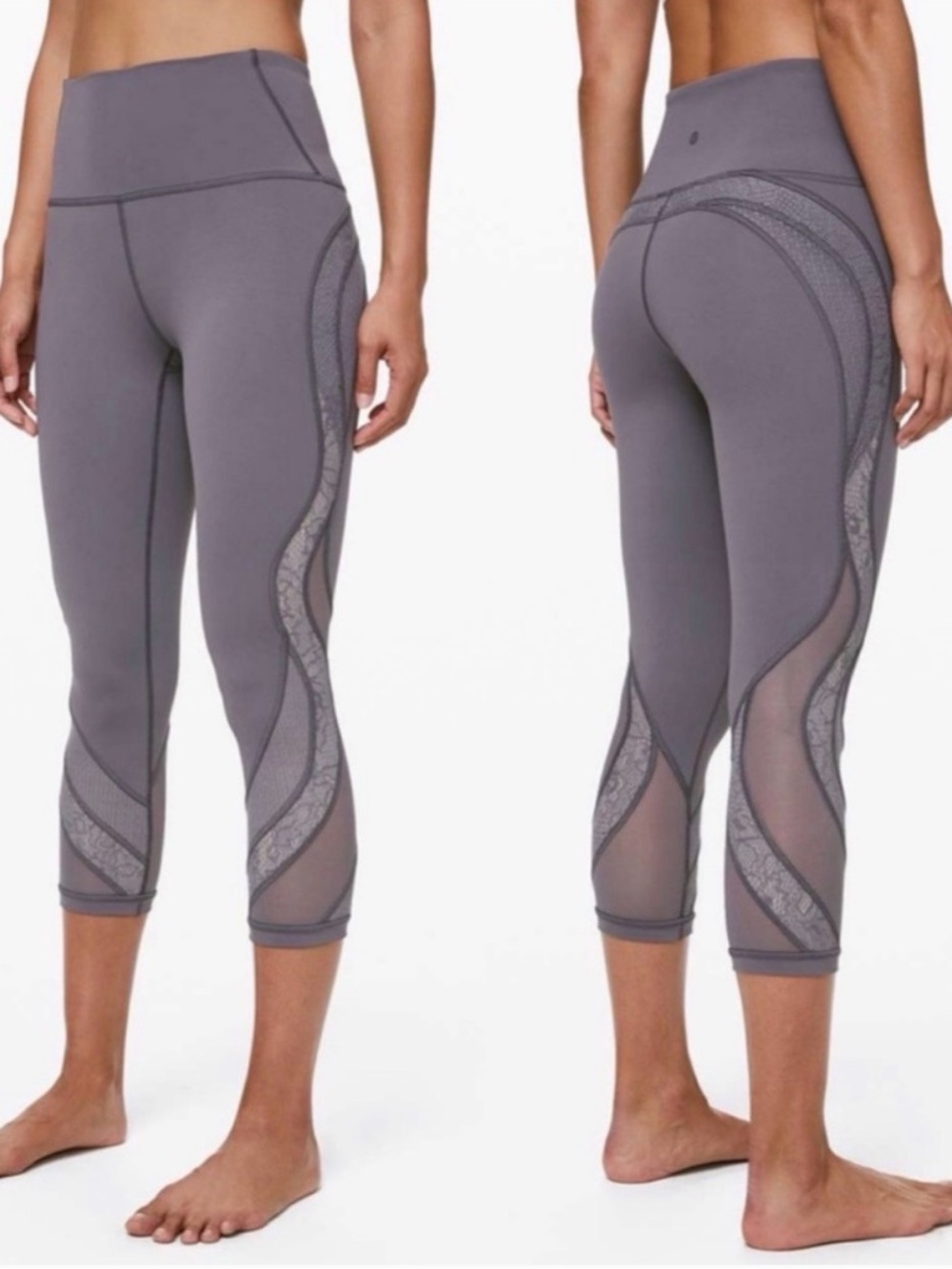 Lululemon Wunder Under HR Crop 21” Lace Moonwalk Purple Size 8 Gummy Logo